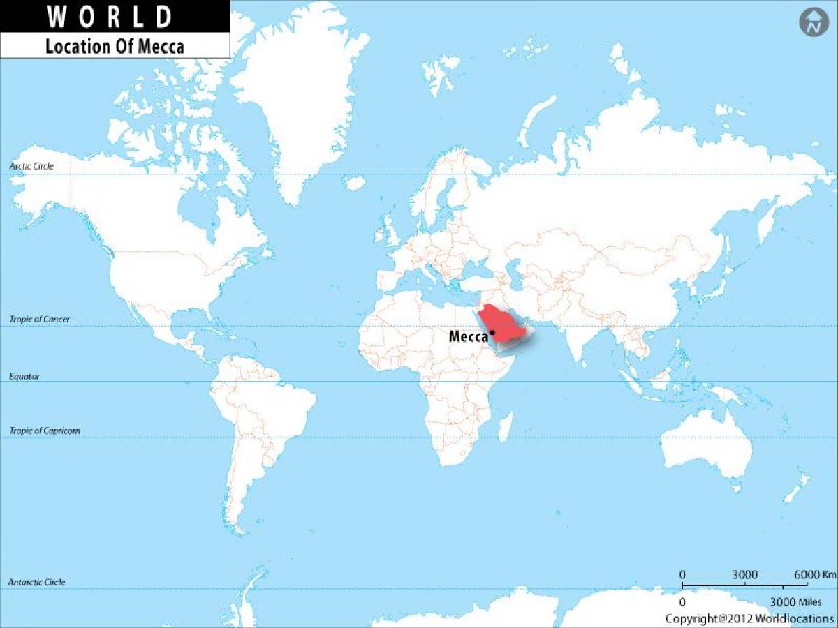 Мека върху картата на света